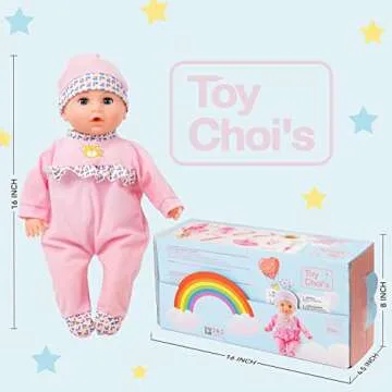 Toy Choi's 16 Inch Interactive Baby Doll Pink - Talking Feeding Dolls with Different Sounds and Accessories, Pretend Play Preschool Toys Gift for Toddlers 2 3 4 5+ Year Old Girls Boys