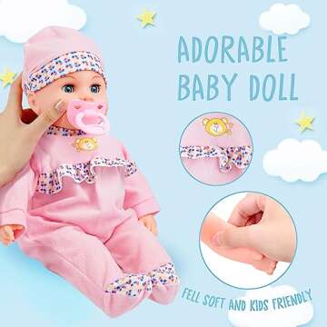 Toy Choi's 16 Inch Interactive Baby Doll Pink - Talking Feeding Dolls with Different Sounds and Accessories, Pretend Play Preschool Toys Gift for Toddlers 2 3 4 5+ Year Old Girls Boys