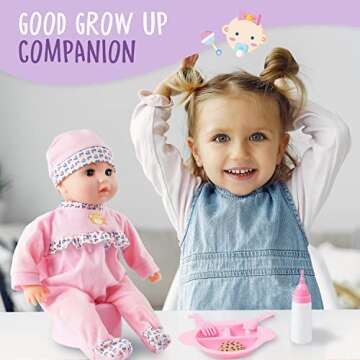 Toy Choi's 16 Inch Interactive Baby Doll Pink - Talking Feeding Dolls with Different Sounds and Accessories, Pretend Play Preschool Toys Gift for Toddlers 2 3 4 5+ Year Old Girls Boys