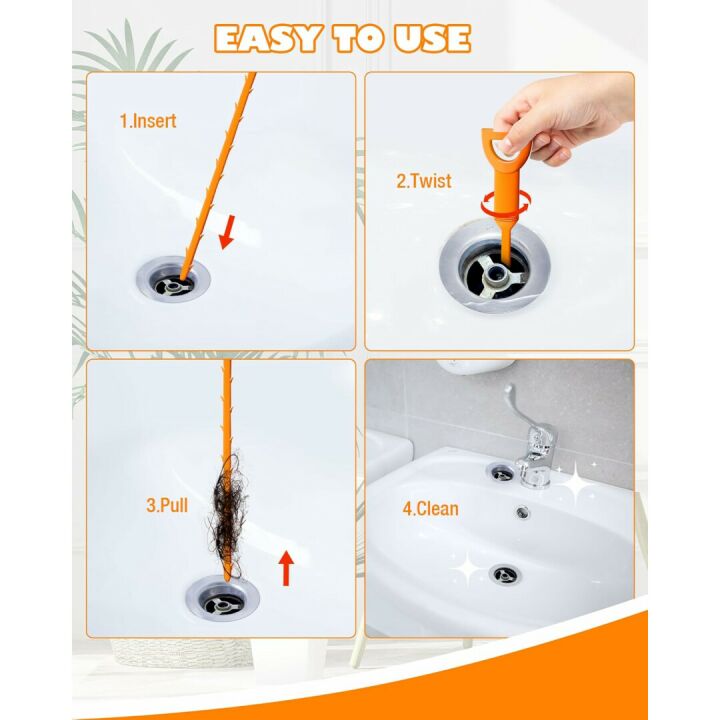 Drain Snake Clog Remover Tool - 25 Inch 6 Pack