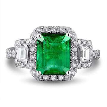 Lanmi Elegant Natural Emerald & Diamond Engagement Ring in 14K White Gold