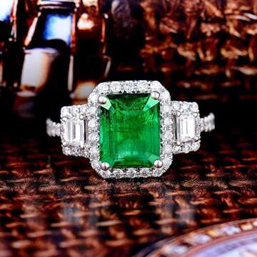 Stunning Lanmi Emerald Engagement Ring in 14K White Gold
