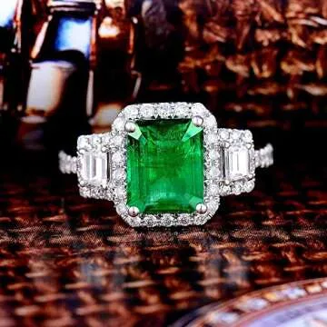 Stunning Lanmi Emerald Engagement Ring in 14K White Gold