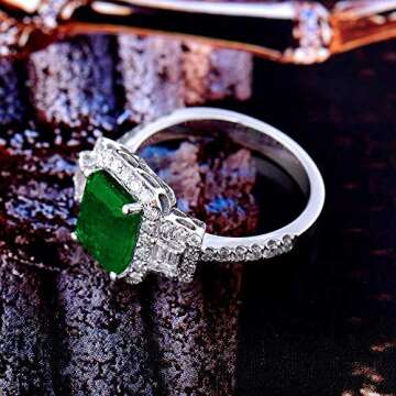 Stunning Lanmi Emerald Engagement Ring in 14K White Gold