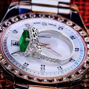 Stunning Lanmi Emerald Engagement Ring in 14K White Gold