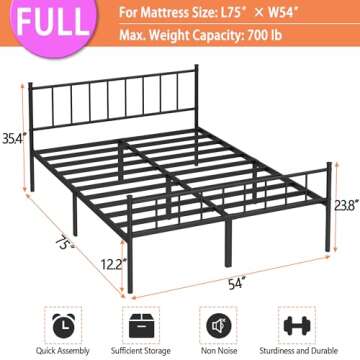 DIIYIV Full Bed Frame-Classic Metal Platform Bed Frame,Mattress Foundation with Steel Slat Support,U...