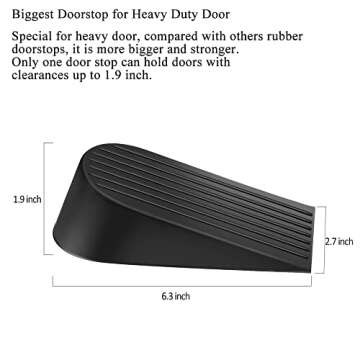 Big Door Stopper 2 Packs Heavy Duty Wedge Rubber Door Stop Works on All Floor Surfaces Height up to ...