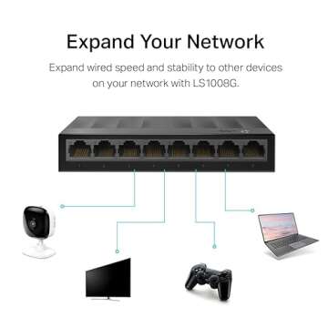 TP-Link Litewave 8 Port Gigabit Ethernet Switch | Desktop Ethernet Splitter | Plastic Case | Unshielded Network Switch | Plug & Play | Fanless Quiet | Unmanaged (LS1008G)