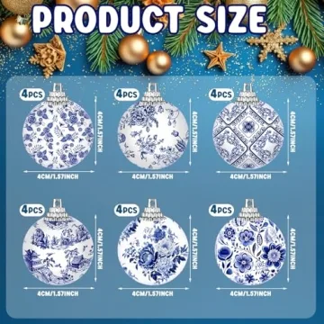 Elegant 24 Pcs Blue and White Chinoiserie Ornaments