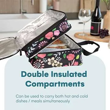 VP Home Insulated Casserole Carrier for Hot or Cold Food - 16x11x8-Inch Double Food Container Travel...