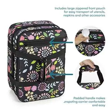 VP Home Insulated Casserole Carrier for Hot or Cold Food - 16x11x8-Inch Double Food Container Travel Bag - Expandable Compartments Lunch Bag - Garden Party Design