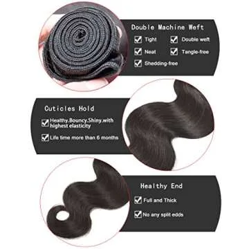 A ALIMICE Brazilian Body Wave Bundles With 4x4 Lace Closure with Body Wave 3 bundles Virgin Human Hair Bundles Natural Color (10 12 14 + 10 closure)