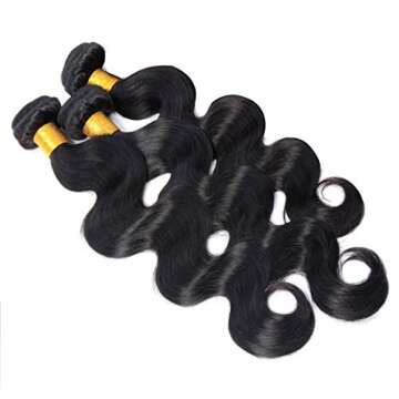 A ALIMICE Brazilian Body Wave Bundles With 4x4 Lace Closure with Body Wave 3 bundles Virgin Human Hair Bundles Natural Color (10 12 14 + 10 closure)