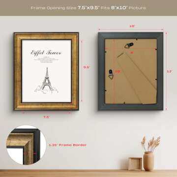 Golden State Art, 8x10 Antique Gold with Black Trim Color Frame - Easel Stand, Sawtooth Hanger - Landscape, Portrait Display - Great for Postcards, Photographs