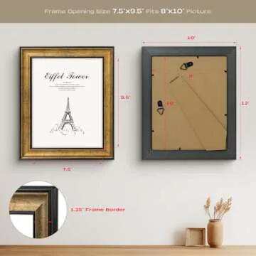 Golden State Art, 8x10 Antique Gold with Black Trim Color Frame - Easel Stand, Sawtooth Hanger - Landscape, Portrait Display - Great for Postcards, Photographs