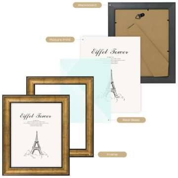 Golden State Art, 8x10 Antique Gold with Black Trim Color Frame - Easel Stand, Sawtooth Hanger - Landscape, Portrait Display - Great for Postcards, Photographs