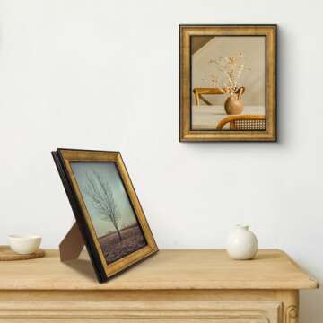 Golden State Art, 8x10 Antique Gold with Black Trim Color Frame - Easel Stand, Sawtooth Hanger - Landscape, Portrait Display - Great for Postcards, Photographs