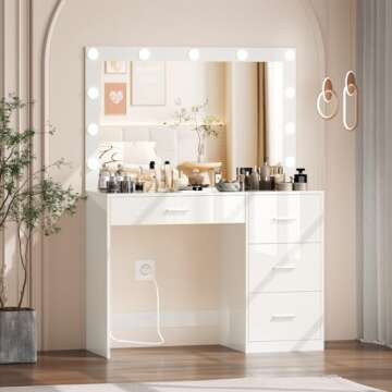 Irontar Makeup Vanity Table, Makeup Table with Large Mirror and 11 LED Lights, Brightness Adjustable...