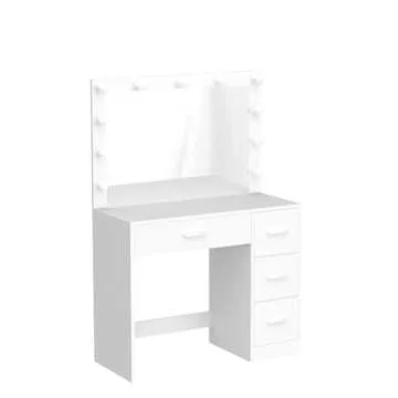 Irontar Makeup Vanity Table, Makeup Table with Large Mirror and 11 LED Lights, Brightness Adjustable, Dressing Table Desk with 4 Drawers, Bedroom Vanity Desk for Women, White