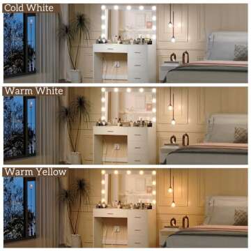 Irontar Makeup Vanity Table, Makeup Table with Large Mirror and 11 LED Lights, Brightness Adjustable, Dressing Table Desk with 4 Drawers, Bedroom Vanity Desk for Women, White