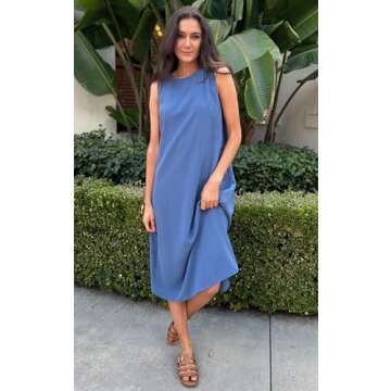 Angashion Women's Casual Summer Dresses - 2025 Sleeveless Sundress Crewneck A Line Loose Back Button...