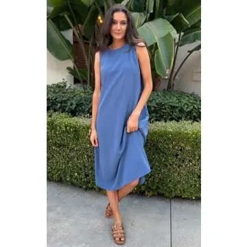 Angashion Women's Casual Summer Dresses - 2025 Sleeveless Sundress Crewneck A Line Loose Back Button...