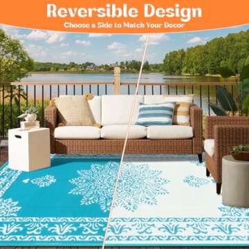 Stylish Waterproof 5x8 Ft Outdoor Rug - Portable, Reversible & UV Resistant