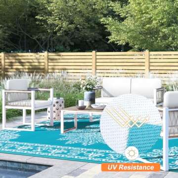 Outdoor Rug 5x8 Ft Waterproof & Stylish Reversible Mat