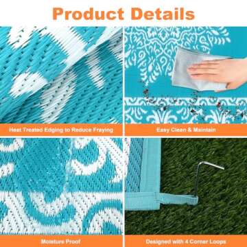 Outdoor Rug 5x8 Ft Waterproof & Stylish Reversible Mat