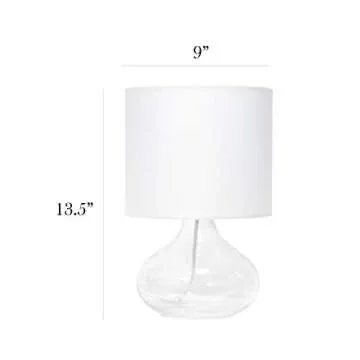 Simple Designs LT2063-CLW Small Glass Raindrop Bedside Table Lamp with White Fabric Shade, Clear
