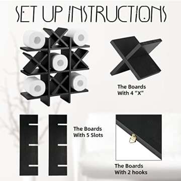 Weysat Tic Tac Toe Toilet Paper Holder Stand Bathroom Wall Decor Rustic Wooden Hanging Storage Freestanding Wall Mounted Shelves Decor for Toilet Tissue Farmhouse