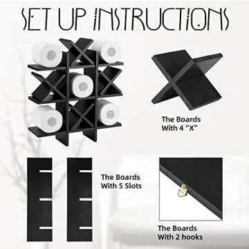 Weysat Tic Tac Toe Toilet Paper Holder Stand Bathroom Wall Decor Rustic Wooden Hanging Storage Freestanding Wall Mounted Shelves Decor for Toilet Tissue Farmhouse