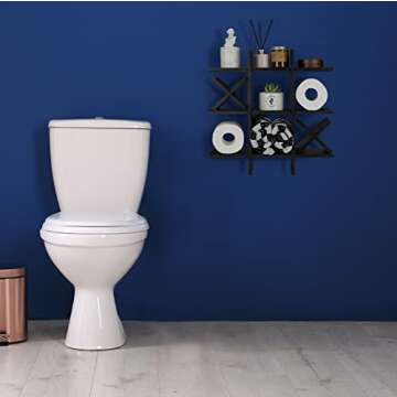 Weysat Tic Tac Toe Toilet Paper Holder Stand Bathroom Wall Decor Rustic Wooden Hanging Storage Freestanding Wall Mounted Shelves Decor for Toilet Tissue Farmhouse