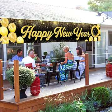 KatchOn, Happy New Year Banner 2025 - Big - 120x20 Inch, Happy New Year Yard Sign | New Years Eve Party Supplies 2025 | New Years Banner for New Years Decorations 2025, Happy New Year Decorations 2025