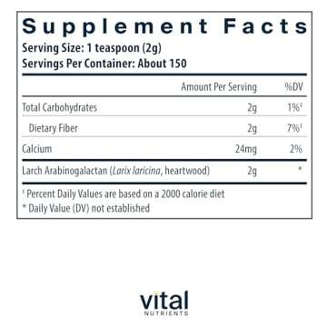 Vital Nutrients Arabinogalactan Powder | Vegan Prebiotic Fiber Supplement for GI Health, Liver, and ...