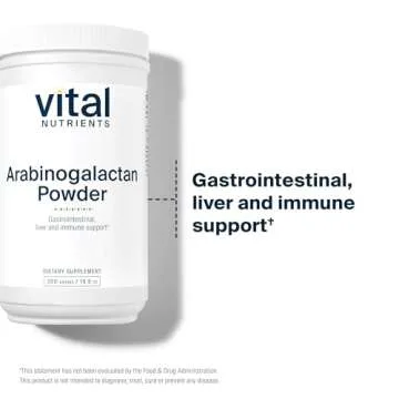 Vital Nutrients Arabinogalactan Powder | Vegan Prebiotic Fiber Supplement for GI Health, Liver, and Immune Support* | Gluten, Dairy, Soy Free | Non-GMO | 300g