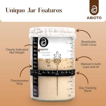 ABIOTO Sourdough Bread Baking Supplies and Starter Kit - Ultimate Bread Making and Sourdough Starter Kit with Proofing Baskets, Sourdough Jar, Bread Lame, Scrapers and Danish Whisk