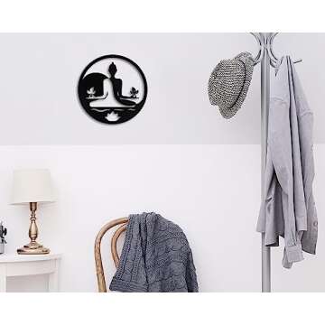 Kas Home Metal Zen Wall Decor Iron Buddha Wall Art Zen Lotus Spiritual Meditation Decor for Living Room Bedroom Yoga Studio Office Wall Décor (Black, 12x12inch)