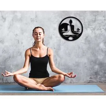 Kas Home Metal Zen Wall Decor Iron Buddha Wall Art Zen Lotus Spiritual Meditation Decor for Living Room Bedroom Yoga Studio Office Wall Décor (Black, 12x12inch)