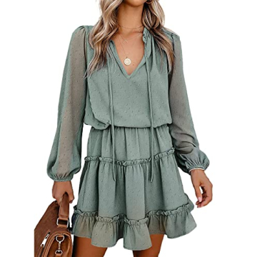 BTFBM Women's Casual Summer Fall Dress - Tie V Neck Style