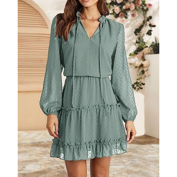 BTFBM Women's Casual Summer Fall Dress - Tie V Neck Style
