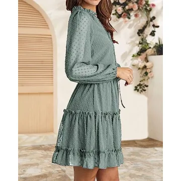 BTFBM Women's Casual Summer Fall Dress - Tie V Neck Style