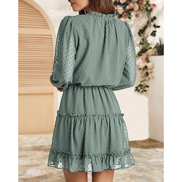BTFBM Women's Casual Summer Fall Dress - Tie V Neck Style