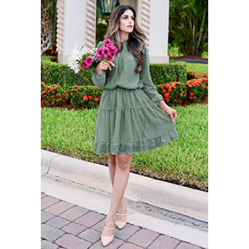 BTFBM Women's Casual Summer Fall Dress - Tie V Neck Style