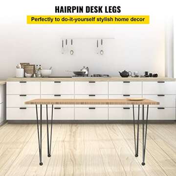 VEVOR Hairpin Table Legs 30" Black Set of 4 Desk Legs 880lbs Total Load Capacity Hairpin Desk Legs 3...