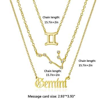 3Pcs Zodiac Necklace Set 12 Constellation Sign Pendant Necklace Astrology Birthday Gift for Women (G...