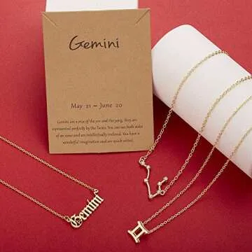 3Pcs Zodiac Necklace Set 12 Constellation Sign Pendant Necklace Astrology Birthday Gift for Women (Gemini(5.21~6.21))