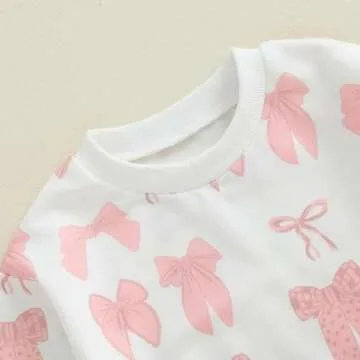 farrubbyine8 Cute Baby Girl Clothes Long Sleeve Bow Print Sweatshirt Top and Matching Pants Set 2 Piece Toddler Girl Fall Outfits (White, 0-6 Months)