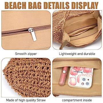 Stylish HATISAN Straw Beach Bag for Women Summer Tote