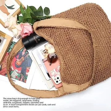 Stylish HATISAN Straw Beach Bag for Women Summer Tote